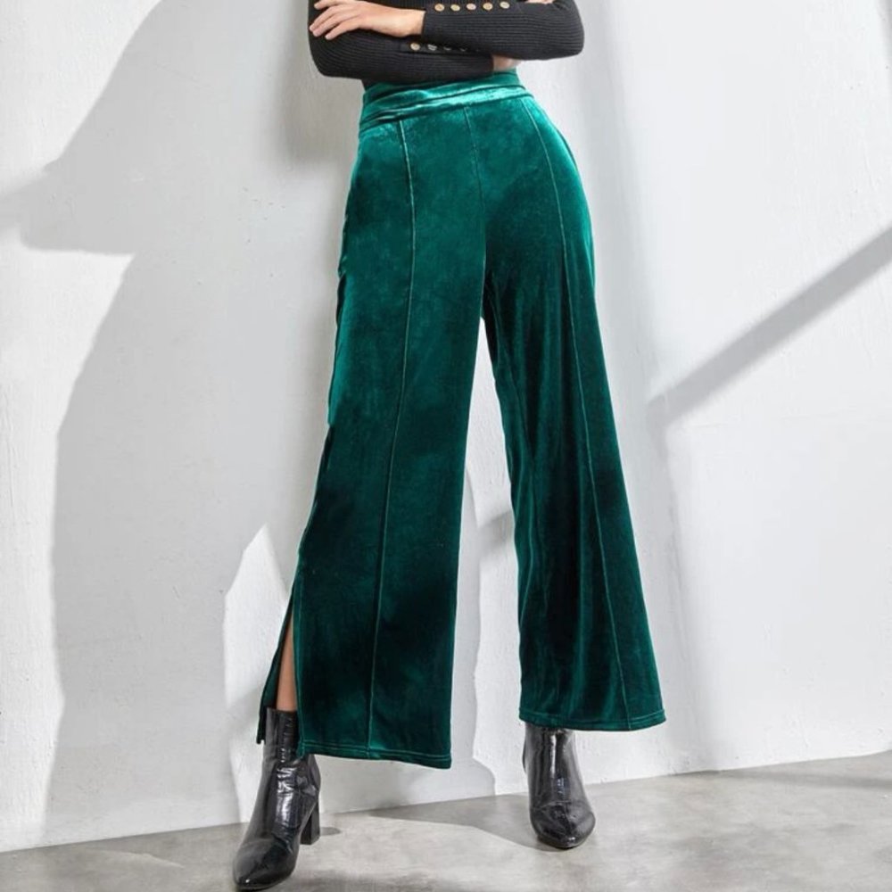 Never Worn Emerald Velvet Pants with Slits Size M